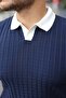 Men's Collar Detailed Patterned Textured Knitwear T-Shirt - 4