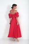 Women's Strapless Satin Midi Dress with Bow Detail on the Chest and Stones - 4