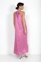 Women's Halter Neck Pocketed Satin Textured Long Dress - 4