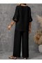 The Most Comfortable Version of Elegance |   Women's V-Neck Lace Detailed Blouse Trousers Aerobin Double Set - 4