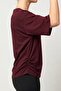 Women's Burgundy Side Gathered Bat Sleeve Cotton T-Shirt - 2