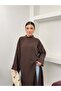 Women's Oversize High Collar Side Slit Wrinkled Textured Long Tunic Dress 9111 - Brown - 6