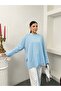 Women's Crew Neck Double Layered Wide Cut Tunic with Side Slits 9086 - Baby Blue - 3