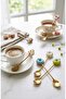 Cute Donut Design Colorful Tea and Coffee Spoon Set (6 Pieces) - Gold Color - 6