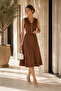 Women's Brown Suede Vest Midi Skirt Set - 3