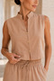 Women's Beige Suede Textured Sleeveless Vest and Loose Pants Set - 3