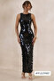 Silver-Black Glow Large Sequin Maxi Length Inner Lining Party-Invitation Dress-Sequin Shine