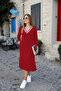 Women's Long Sleeve V Neck Side Slit Two Thread Midi Dress - 3