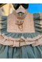 Girl's Mint Green Raw Cotton Laced Period Nostalgia Dress + Buckle - 3