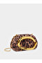 Brown Animal Print Clutch with Metal Trim