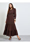Brown Broderie Detail Lace Insert Maxi Dress