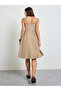 Beige Button Front Midi Dress with Patch Pocket - 5