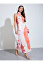 Orange Bandeau Maxi Dress with Neck Scarf - 3