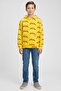 Kids Boy Hooded Allover Print Long Sleeves Sweatshirt, Yellow