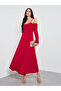 Red Cold Shoulder A-Line Maxi Dress