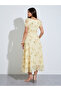 Yellow Floral Square Neck A-Line Midi Dress - 5