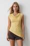 Women's Yellow Degaje Collar Lycra Asymmetrical Cut Viscose Knitted Blouse Alc-X15577