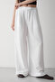 White 100% Cotton Buttoned Wide-Leg Summer Trousers - 4