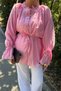 Front One Button Sleeve Tie-Up Blouse - 2
