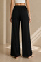 Women's Black Elastic Waist Wide Leg Trousers - 4