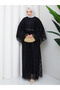 Flower-Patterned Lace Dress with Double Layered Veil and Gold Chain Belt.. 2 Pieces of Lace Poncho - 5