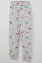 Girls' Pajama Set, Short Sleeve, Colorful Bow & Heart Pattern, 8-12 Years Old, Light Gray Melan - 7