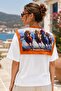 Women's Short Sleeve Sunset Derby T-Shirt with Shawl Collar Accessory White – Stretchy Fabric, Comfortable Fit - 4