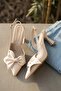Milka Beige Matte Satin (8 cm Heel) Pointed Toe Daily Use Heeled Shoes - 8