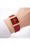 Women’s Red Dial Rectangular Watch Gold Case Silicone Strap - 3