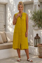 Mustard Color Straight Collar Sleeveless Buttoned Pocketed Casual Muslin Woven Dress 113 60 - 5