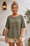 Khaki Pool Collar Low Sleeve Sequin Detail Mesh Detail Casual Linen Look Woven Blouse 65 66 - 3
