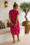 Pink V-Neck Short Sleeve Patterned Casual Viscose Woven Dress 113 64 - 7