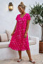 Pink V-Neck Short Sleeve Patterned Casual Viscose Woven Dress 113 64