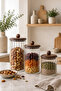 Acacia Lid Line Glass Jar Set of 3 750 ml 1150 ml 1550 ml Kitchen Storage Container - 6