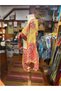 Red Color Gold Detailed Silk Shorts Blouse Set - 8