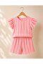 Girl's Ruffle Sleeve Textured Shorts Summer Set - 2