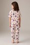 Girl's Navy Blue Floral and Cherry Patterned Short Sleeve White Color Pajama Set - 8