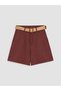 Gencc Quality Pleated Women's Jean Shorts with Waist Belt - 5