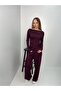 Women's Side Gathered Long Sleeve Wide Leg Pants Blouse Bottom Top Two Piece Set - 2