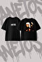 Masked Leather Women's Design Printed Oversize Crew Neck T-Shirt Black