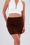 Women's Brown High-Waisted Flexible Draped Mini Skirt with Gathered Side Detail - 6