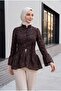 Hakim Yaka Front Buttoned Lined Ruffled Polyviscon Tunic - Dark Purple - 3