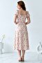 Ecru Lace-Up Collar Watermelon Sleeve Floral Midi Dress - 4