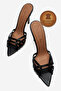 Genuine Leather Women's Open Toe Design Thin Heeled Slippers Black Skin Proton - 5