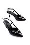 Zri̇n-2300 Premium Black Patent Leather Daily Open Back Bow Heeled Shoes 9 cm - 4