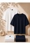 2-Pack Unisex White-Navy Blue Oversize T-Shirt Set - Crew Neck Basic T-Shirt