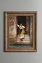 Young Woman Waiting in Front of the Door - Vintage Patterned Painting - Thick Model
