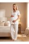 New Season Ecru Fisto Linen Detailed Special Design 100% Cotton Summer Maternity Pajama Set with Breastfeeding Feature - 2