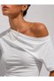 Boat Neck Off-Shoulder Draped Bat Sleeve T-Shirt\Blouse\Top - 5