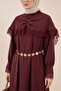Lace Detailed Cape Belted Lined Imported Ibiza Dress - Dark Burgundy - 5